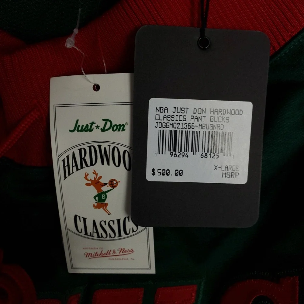 Just Don Milwaukee Bucks Mitchell & Ness NBA‎ XL XLarge Jersey Pants Green NWT